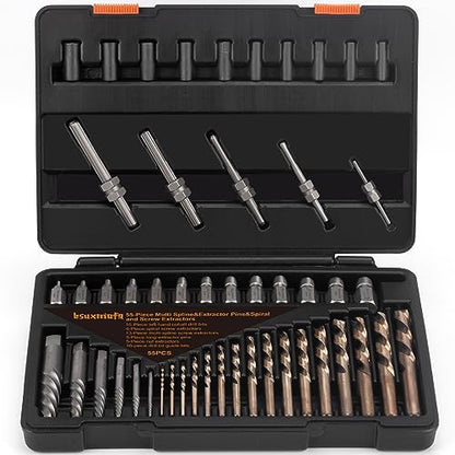 Screw Extractor Set, 55 Pieces Easy Out Bolt Extractor Set, Multi-Spline Extractors Remover for Removing Stripped Screws, Studs, Fittings and Lugs Extraction - size: 55 Pieces