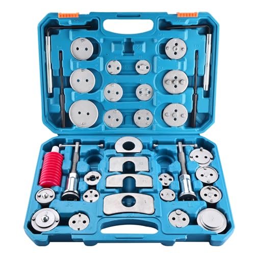 8MILELAKE 35pcs Disc Brake Caliper Tool Kit, Heavy Duty Disc Brake Piston Caliper Compressor Rewind Tool for Brake Pad Replacement, Fits Most American, European, Japanese Autos (Blue) - color: Blue