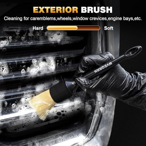 MVEQRRN 9PCS Boar Hair Car Detailing Brushes Set,Car Wheel Kit (Black) | Ultra Soft No Scratch, Car Dust Brush,Car Detailing Brushes Kit, Detail Brushes Car Detailing for Interior Exterior - color: 9pcsblack detail wheel brush set