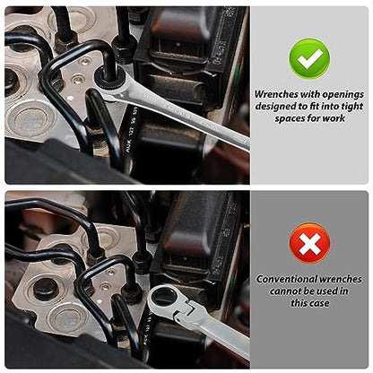 LOSCHEN 12pcs/set 8-19mm Metric Ratcheting Wrench Combination Wrench Set with 72 Teeth, Chrome Vanadium Steel Tubing Ratchet Spanner（US and European Patents） - size: Metric set/12pcs