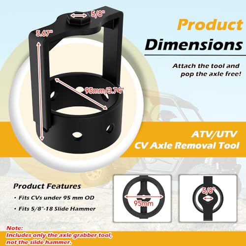 Heavy-Duty ATV/UTV CV Axle Removal Tool, 95mm OD CV Axle Puller Tool with Powder-Coated Surface, Axle Puller with Reinforced Gussets for ATVs/UTVs, Fits 5/8"-18 Slide Hammers (Not Included)