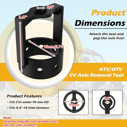 Heavy-Duty ATV/UTV CV Axle Removal Tool, 95mm OD CV Axle Puller Tool with Powder-Coated Surface, Axle Puller with Reinforced Gussets for ATVs/UTVs, Fits 5/8"-18 Slide Hammers (Not Included)