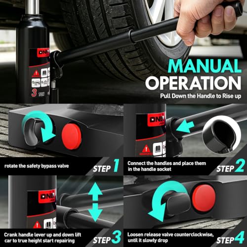 DNA Motoring 3 tons / 6000 lbs Lifting Automotive Welded Hydraulic Bottle Jack for Car SUV Pickup Truck, Auto Repair, with Manual Handle & Carrying Storage Case, Black - color: black, style: 3 ton