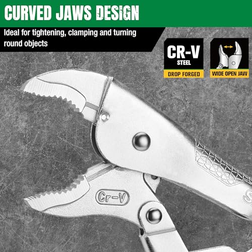SK 10" Curved Jaw Locking Pliers, Vice Grips, Premium CR-V Steel | Vise Grip Pliers, Nickel-Plated Finish, Ergonomic Anti-slip Handle, Ideal for Welding or Assembly - size: 10"