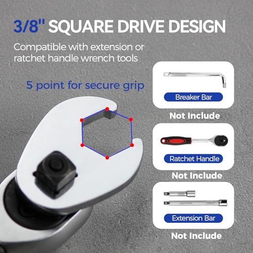 3/8" Drive SAE Flare Nut Crowfoot Wrench Set (3/8"-1")- 11 Piece | CR-V Steel | 5 Point Grip | 5mm Ultra-Thin | Clip-on Organizer | Access for Tight Spaces Bike Automotive Appliance Repair - style: Flare Nut - SAE