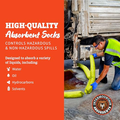 Hazmat Universal Absorbent Socks- 3"x4' (6 Pack) 1 Gallon per Sock- Yellow Oil Absorbent, Water Socks, Flood Barriers for Home, Garage Flood Barrier Spill Containment - size: 3"x4' (6 Pack)