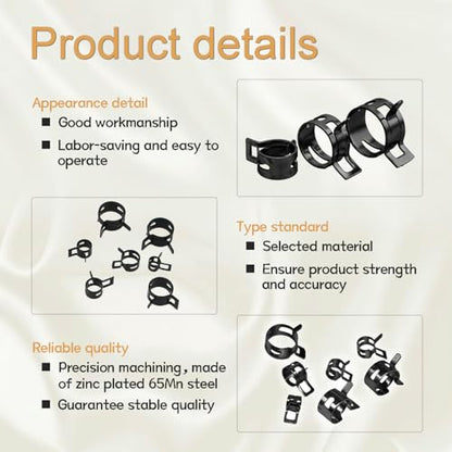 84PCS 7-17mm Fuel Line Hose Clamps Spring Clamp Firmware Silicone Vacuum & Automotive Replacement Fastener Sorting Kit, Black Manganese Steel Spring Hose Clamp DD006-b - color: Black Zinc