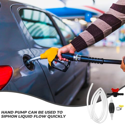MERRYHAPY Hand Pump Fuel Transfer Siphon Pump Kit with 2M Hose, 4 Buckles and Flow Valve, Manual Gasoline and Diesel Siphon for Automotive, Fish Tank, and Liquid Transfer