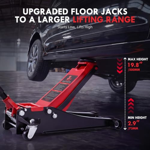 3 Ton Low Profile Floor Jack: Dual Pump Quick Lift Hydraulic Car Jack, 2.87" to 19.5" Lift Range, Heavy Duty Steel Trolley Jack for Cars SUVs & Trucks, Rubber Saddle & Safety Valve - size: 3 Ton