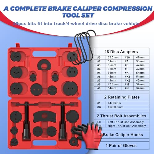 Heavy Duty Disc Brake Piston Caliper Compressor Wind Back Tool Universal Sets for Brake Pad Replacement with Hanger Hooks-28 Pieces - color: Red Black