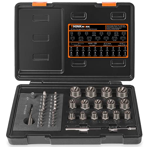 39-Piece Damaged Screw Extractor Set with 3/8" Drive Bolt Extractor Kit | for Damaged, Rusted, Rounded-Off, Stripped Fasteners, 2-21mm, Cr-Mo Steel & HSS 6542, Reverse Spiral Flute, Storage Case