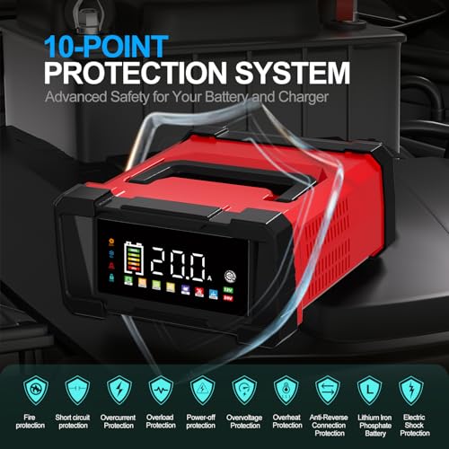 Battery Charger 20-Amp 12V/24V Smart Trickle Charger for Car - Battery Maintainer Trickle Charger, and Car Battery Charger Heavy Duty with Temperature Compensation for Automotive Truck Motorcycle