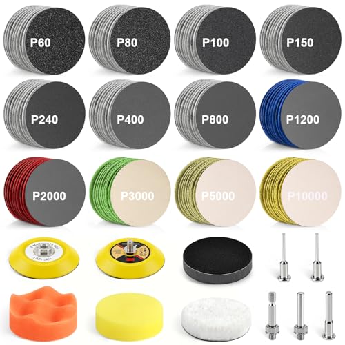 131 PCS 3 Inch Wet Dry Sanding Discs 60-10000 Grit Hook and Loop Sandpaper | Headlight Restoration Kit Drill Sanding Attachment Polishing Kit with Rotary Tools for Auto Metal Glass Resin Wood Jewelry - color: 3 Inch Sanding Discs with Polishing Pads