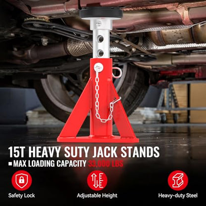 Jack Stands 15 Ton Capacity, Heavy Duty Vehicle Stabilizer Jacks | 2 PCS Trailer Support Jack Stands with Safety Pins for RV, SUV, Pickup Truck, Car, UTV, Adjustable from 10" to 16"