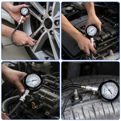 Compression Tester with Spark Plug Tester, Automotive Engine Compression Tester Kit for Car and Motorcycle, 300 PSI Cylinder Pressure Gauge with Adapters