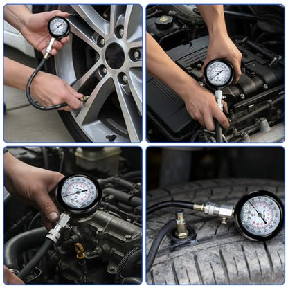 Compression Tester with Spark Plug Tester, Automotive Engine Compression Tester Kit for Car and Motorcycle, 300 PSI Cylinder Pressure Gauge with Adapters
