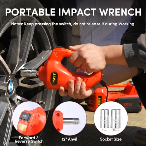 TYAYT 5 Ton Electric Hydraulic Car Jack Kit, Portable with LED Light, Compatible with Car, SUV, Truck, Lifting Range 6-17.7 Inches (Red) - size: With electric wrench