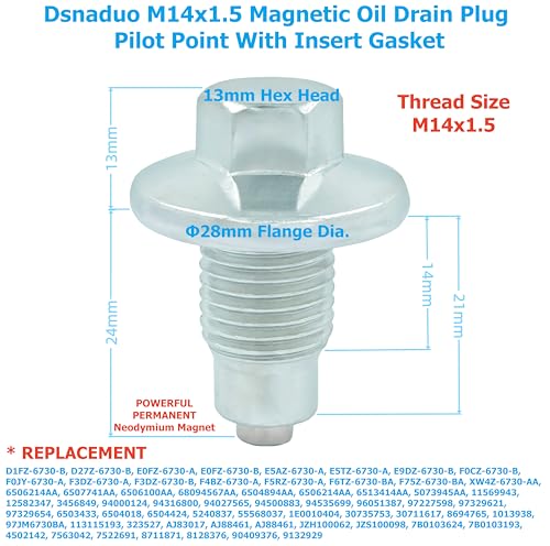 2 PCS M14x1.5 Magnetic Oil Drain Plug Pilot Point With Insert Gasket fit for Ford, Chrysler, Dodge, Jeep, Ram, Jaguar, Land Rover, Chevrolet 090-938CD, 090-115, 65324, 090-161, 6507741AA, F6TZ-6730-BA - size: M14x1.5