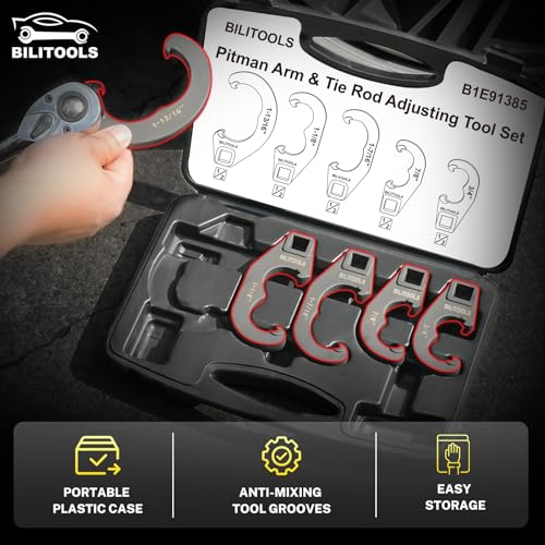 BILITOOLS 5PCS Tie Rod Adjusting Tool Set for Steering Linkage Systems | Sleeve & Pitman Arm Alignment Wrench Kit, Compatible with Ford, Chevy, Ram, Jeep, Older Trucks & SUVs