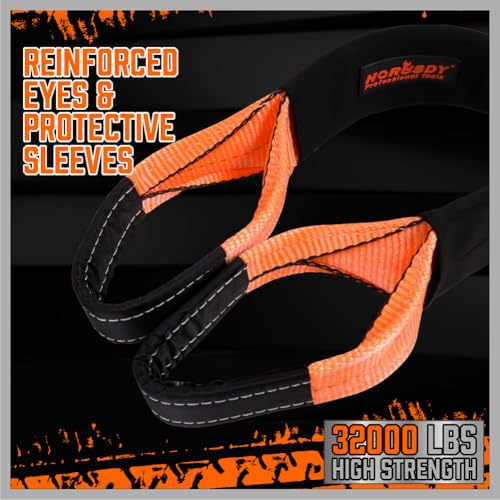 HORUSDY Nylon Heavy Duty Tow Strap Recovery Strap with Hooks 3" x 30Ft - 32,000 LBS Break Strength, 3/4 D Ring Shackles (2pcs), Recover Your Vehicle Stuck in Mud/Snow - style: 32,000 LBS Break Strength, 3/4 D Ring Shackles (2pcs)