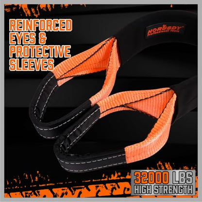 HORUSDY Nylon Heavy Duty Tow Strap Recovery Strap with Hooks 3" x 30Ft - 32,000 LBS Break Strength, 3/4 D Ring Shackles (2pcs), Recover Your Vehicle Stuck in Mud/Snow - style: 32,000 LBS Break Strength, 3/4 D Ring Shackles (2pcs)