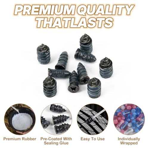 Tire Plug Screws Kit Tire Repair Rubber Studs with Screwdriver 3 Size Mending Nail Plugs Tyre Repair 30 Count - size: 3 Size 30 Count