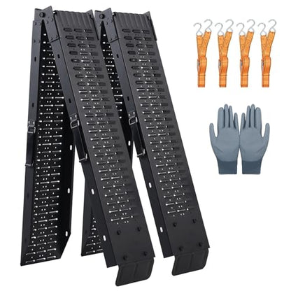 72.5" Heavy Duty Folding Loading Ramps with Sandblasted Finish, 1500lb Capacity, Ideal for Motorcycles, Lawn Mowers, ATVs, UTVs, and More – Pack of 2 with Safety Straps and Gloves