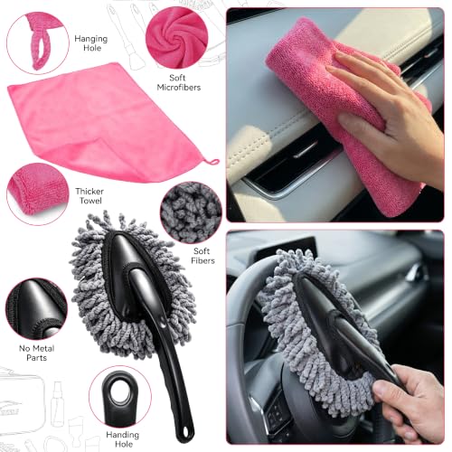 Car Interior & Glass Cleaning Kit, 16Pcs Car Detailing Kit - Car Duster Brushes & Detailing Supplies, Interior Car Cleaner with Windshield Cleaner Tool, Vent Brush & Microfiber Towel, Storage Bag