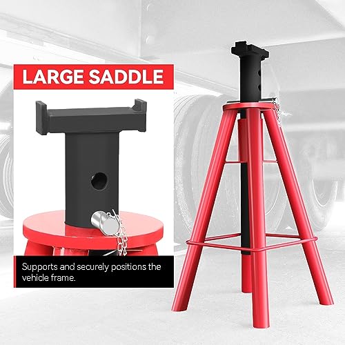 Auto Dynasty Universal Heavy Duty Steel Pin Type Jack Stand, 10 Ton (20000 lbs.) Capacity, Lifting Range 28" (Min) to 47.5" (Max), Black/Red