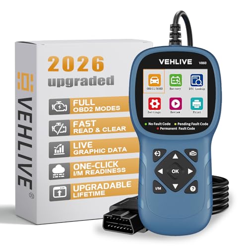V860 Scanner for Car and Trucks,OBD2 Diagnostic Tools and Code Reader for Engine Check,Battery Test, O2 Sensor and EVAP Leak for Annual Check Readiness,Printable Export,Vehicle After 1996