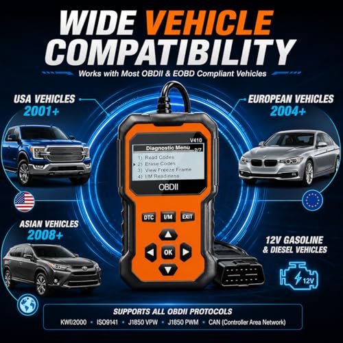 V410 OBD2 Scanner, Car Diagnostic Tool with Check Engine Code Reader, Live Data, Battery Voltage Test, I/M Readiness, Vehicle Info for OBDII Cars & Trucks Since 1996, Orange