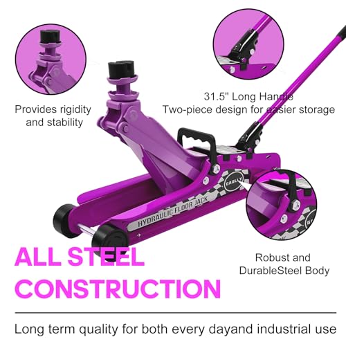 2.5 Ton Floor Jack Low Profile, Heavy-Duty Steel Racing with Single Piston Lift Pump, Lifting Range 4.5"-15.94" （Pink）