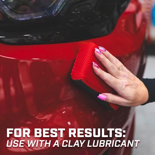 The Rag Company - Ultra Clay Scrubber -Fast and Effective Removal of Paint Contaminants, Light Overspray, and More; Dual Sided Design for Scrubbing and Clay Work; Deep Clean Glass Red & Black (2-Pack) - color: Red