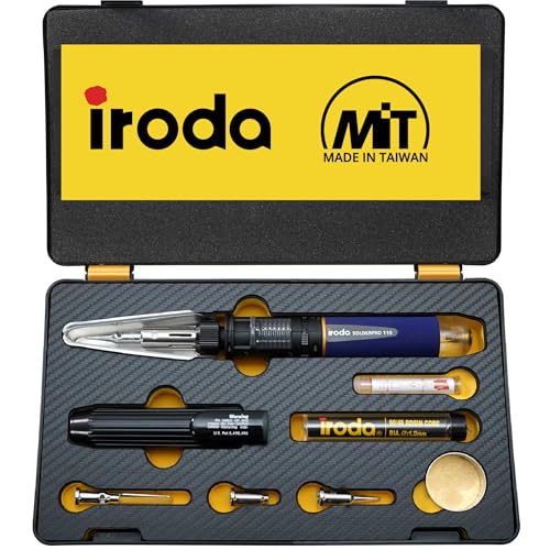 IRODA SolderPro 110 Butane Soldering Iron Kit, 115 MIns Run Time, Rapid Heat Up, Professional Set With Tips & Sturdy Tool Case (No Butane Included)