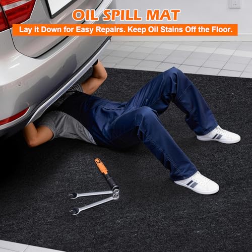 Grefinity Garage Floor Mat，6.6'x 8.5' Oil Spill Mat Heavy Duty Under Car Mat for Garage & Driveway, Protects Against Oil, Chemicals & Stains with TPE Anti-Leak Backing, Reusable & Washable - size: 6.6'x 8.5'