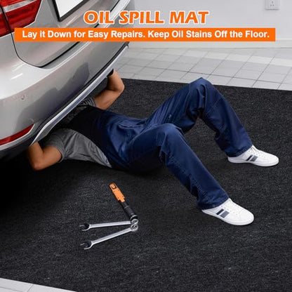 Grefinity Garage Floor Mat，8.2’x 22' Oil Spill Mat Heavy Duty Under Car Mat for Garage & Driveway, Protects Against Oil, Chemicals & Stains with TPE Anti-Leak Backing, Reusable & Washable - size: 8.2’x 22'