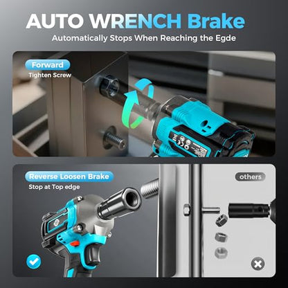 Brushless 1/2" Cordless Impact Wrench Kit, 630N.m (465Ft.lb) Impact Gun | 4.0Ah Battery and Fast Charger, 3-Mode Speed, 2500RPM 20V Power Impact Driver Electric Impact Wrench with LED Light for Car