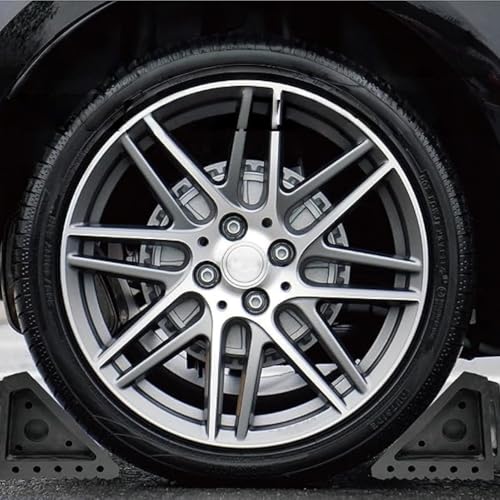 Heavy Duty Solid Rubber Wheel Chocks 2-Pack, Non-Slip Tire Stop Block with Built-in Handle – All-Weather Traction for Truck, RV, Trailer