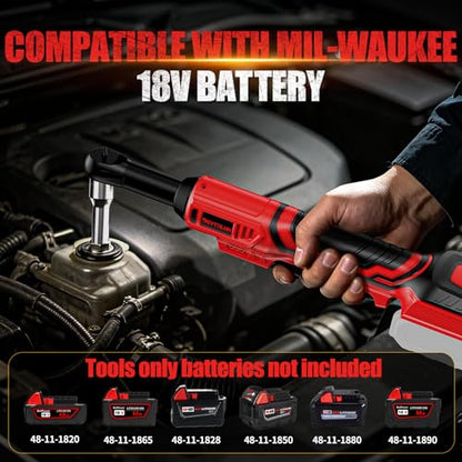 3/8" Cordless Power Ratchet Wrench Compatible with Milwaukee 18V Battery (No Battery) 60FT Torque, 0-400RPM Variable Speed Motor, Extended Wrench with 7 Sockets 1/4" Adapter 3" Extension Bar