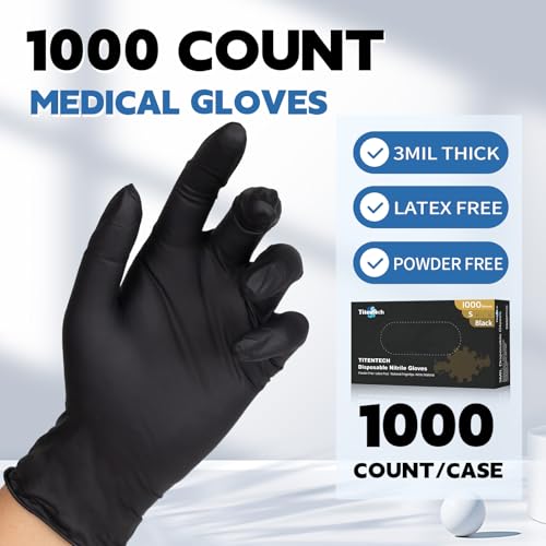 Disposable Nitrile Exam Gloves Black Cooking Gloves Disposable Food Safe 3mil 100PCS/BOX - color: Black 1000 Medium