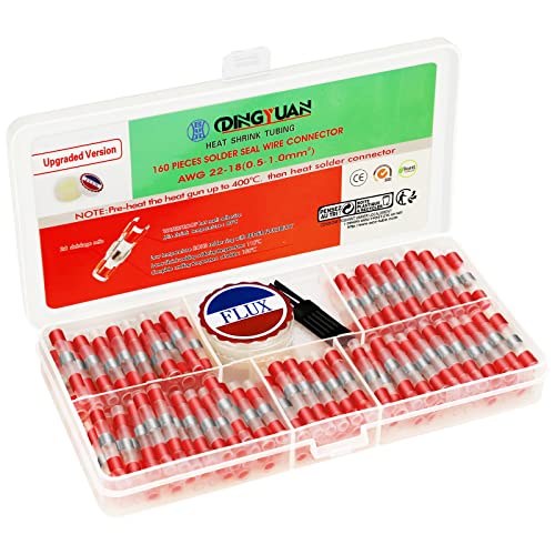160pcs Heat Shrink Butt Connectors - Solder Seal Wire Connectors Waterproof Heat Shrink Wiring Connectors Insulated Automotive Marine Electrical Terminals AWG22-18 - size: Pro Red 160PCS