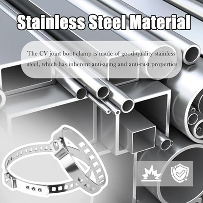 10PCS CV Boot Clamps Kit,Adjustable Tie Rod Boot Clamp for Secure Fixing Hose/Shaft Axle Boots,Universal Stainless Steel CV Axle Boots Clamp Car Accessories for Most Vehicles