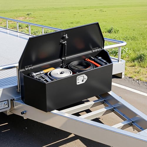 VEVOR Trailer Tongue Box, Heavy Duty Trailer Tongue Tool Box Storage Organizer, Utility Tool Chest for Pickup Truck Bed, RV, SUV, Off-Road Vehicle, Steel, 36" x 12" x 12", Upgraded Lock Version - size: 36" Black (with upgraded lock), style: Steel