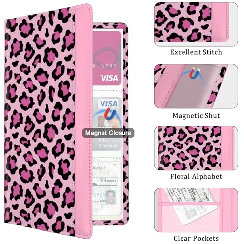 Car Registration and Insurance Holder, with Magnetic Closure for License, Cards and Documents, All Vehicle Needs and Car Accessories (Leopard-Pink) - color: Leopard-Pink