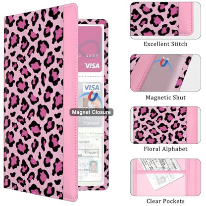 Car Registration and Insurance Holder, with Magnetic Closure for License, Cards and Documents, All Vehicle Needs and Car Accessories (Leopard-Pink) - color: Leopard-Pink