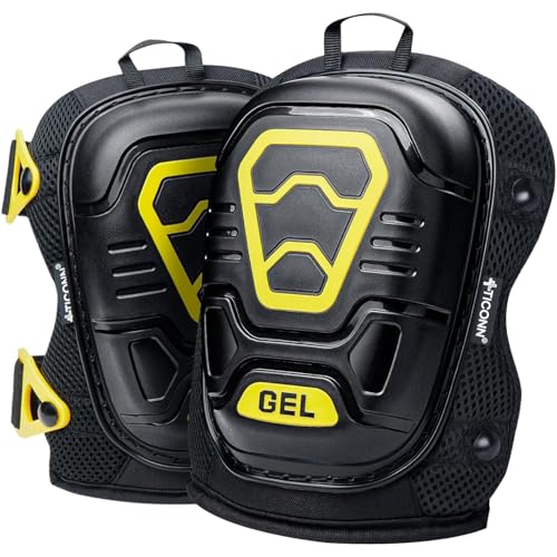 TICONN Gel Knee Pads for Work, Professional Heavy Duty Work Knee Pads for Men with Soft Foam and Gel Cushion for Men Construction, Garden, Flooring (Black/Yellow) - color: Black&Yellow