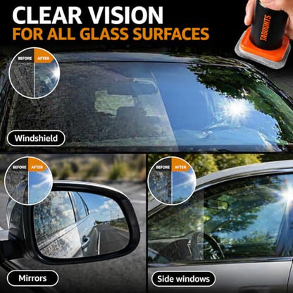 Handheld Glass Emulsion Cleaner Brush for Car Windshield, Oil Film Remover with 100 mL Solution, Removes Oily Haze, Road Grime & Water Spots for a Clearer Windshield View in Night & Rain, 1 Pack