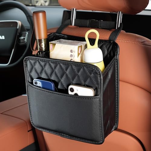 FrgKbTm 2Pack Car Seat Back Hanging Bag Car Document Holder Multi-Pocket Bottle Bag Storage Waterproof Pu Leather Box Organizer Travel Tidy Pouch Pocket Kids - color: Black A x2