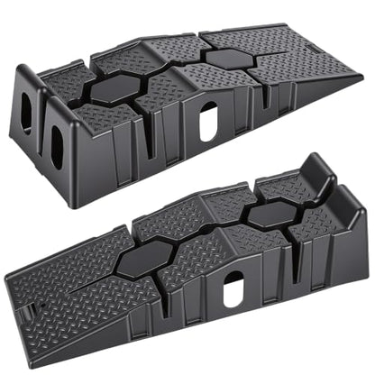 Car Ramps Set of 2, 5000 lb Capacity Low Profile Vehicle Service Ramps, 17 Degree Drive-On Incline with Non-Slip Tread and Rubber Blocks for Oil Changes, Garage Auto Repair Work Black