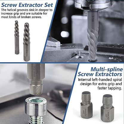 MABLEVI 55-Piece Screw Extractor Set, Broken bolt extractors & Multi-spline Extractors, and Drill Bits for Removing Stripped Screws, Studs, Fittings, Lugs Extraction - size: 55-piece